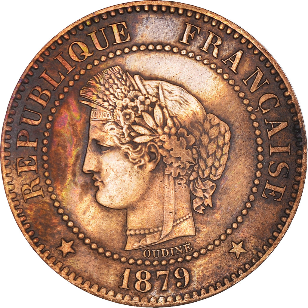Moneta, Francja, Cérès, 2 Centimes, 1879, Paris, AU(55-58), Brązowy