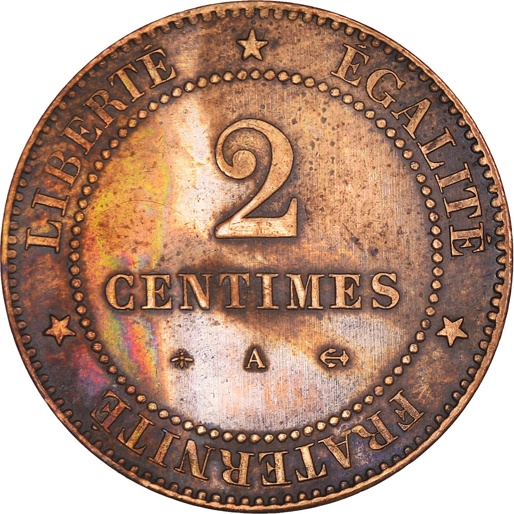 Moneta, Francja, Cérès, 2 Centimes, 1879, Paris, AU(55-58), Brązowy
