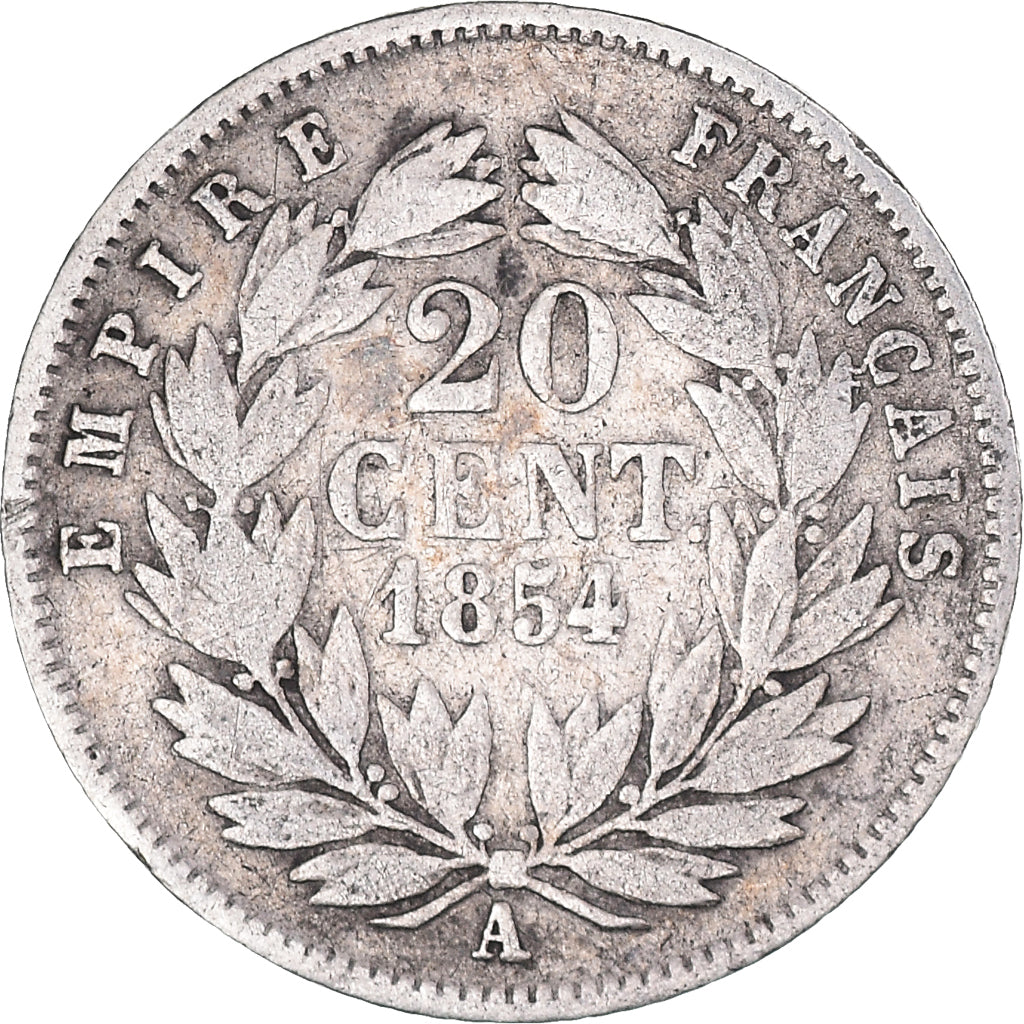 Moneda, Francia, Napoleon III, Napoléon III, 20 Centimes, 1854, Paris, BC+