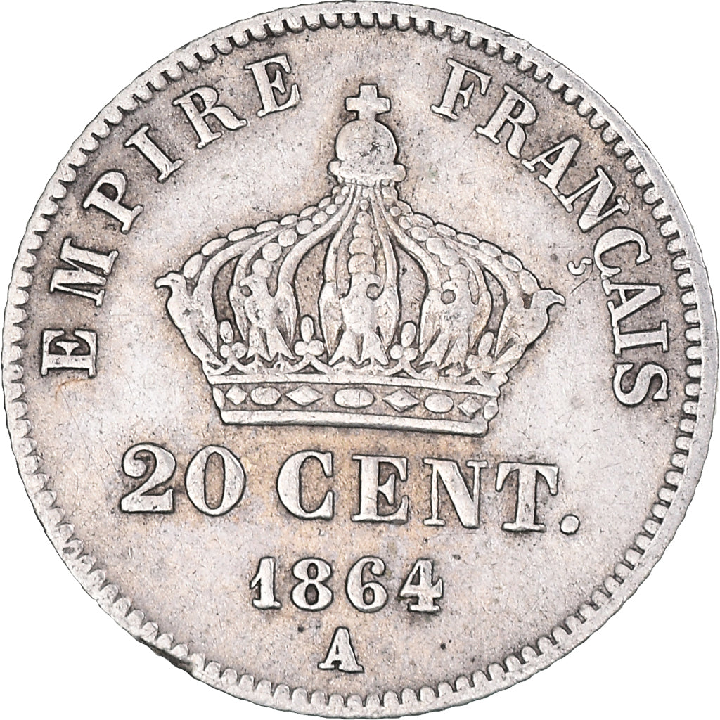 Moneta, Francia, Napoleon III, Napoléon III, 20 Centimes, 1864, Paris, MB+