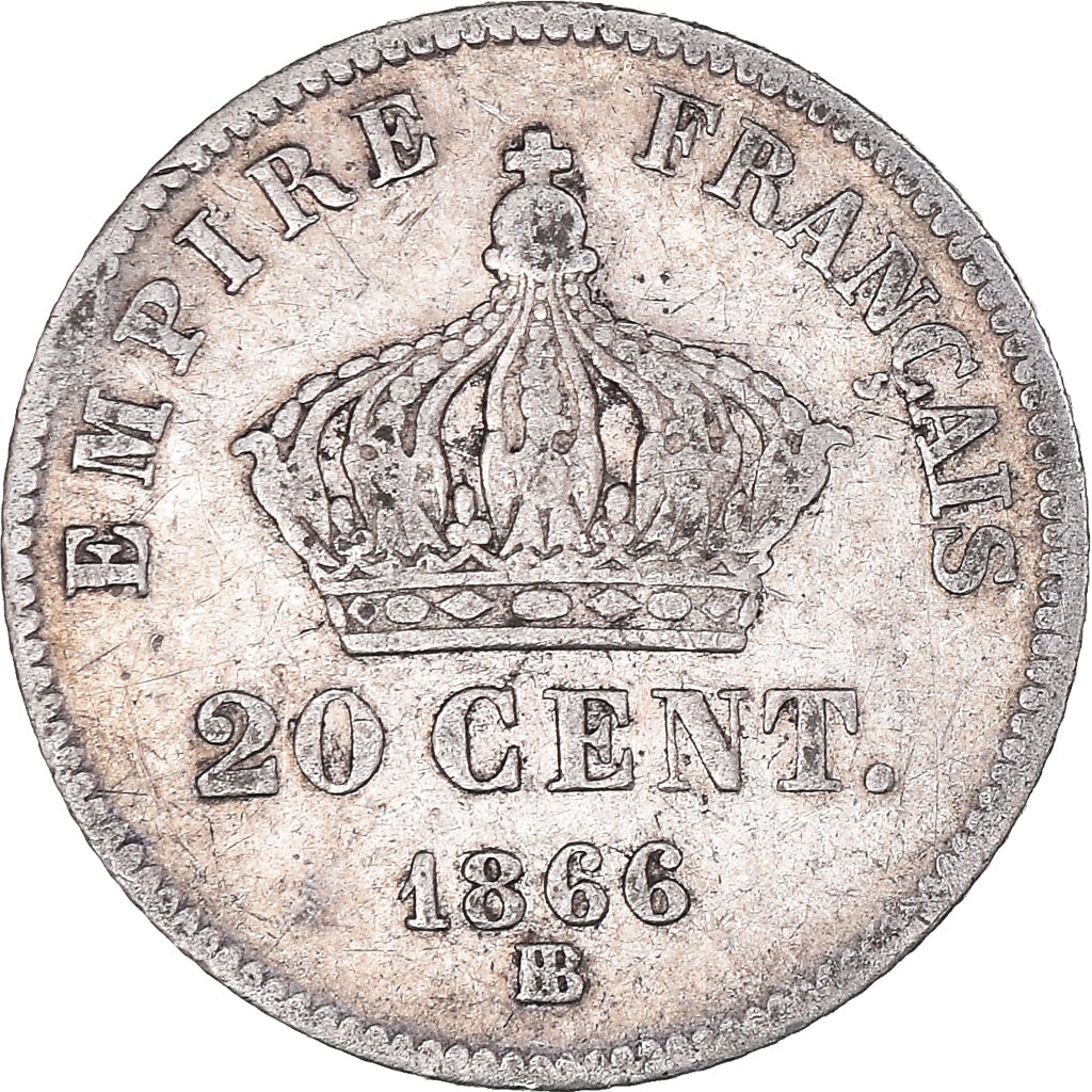Moneda, Francia, Napoleon III, Napoléon III, 20 Centimes, 1866, Strasbourg