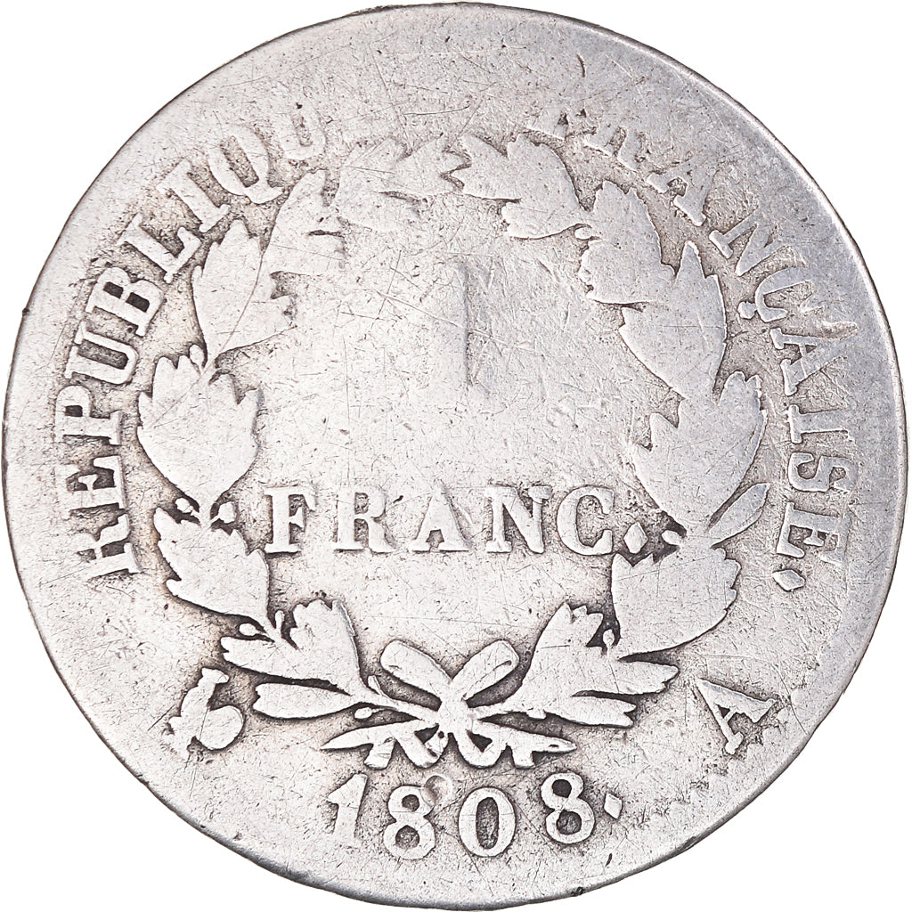 Moeda, França, Napoléon I, Franc, 1808, Paris, F(12-15), Prata, KM:682.1
