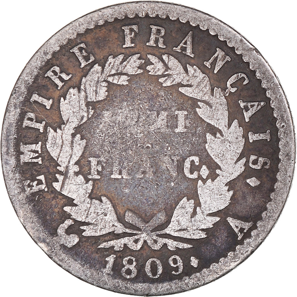 Coin, France, Napoléon I, 1/2 Franc, 1809, Paris, VF(20-25), Silver, KM:691.1
