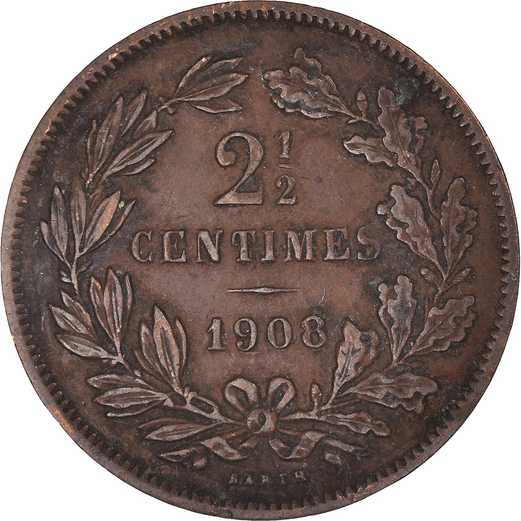 Coin, Luxembourg, William III, 2-1/2 Centimes, 1908, Utrecht, VF(30-35), Bronze