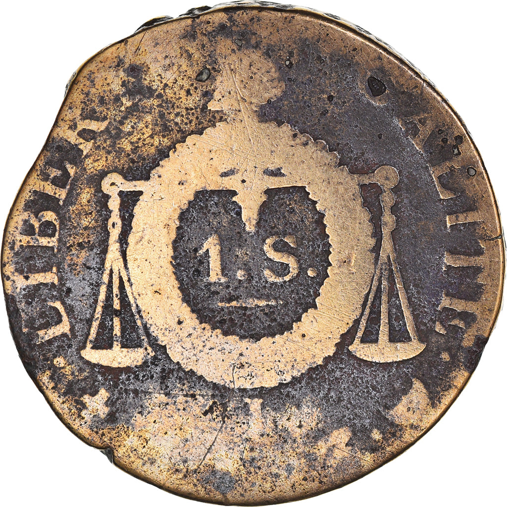 Coin, France, Sol aux balances françoise, Sol, 1793 - AN II, Limoges, F(12-15)