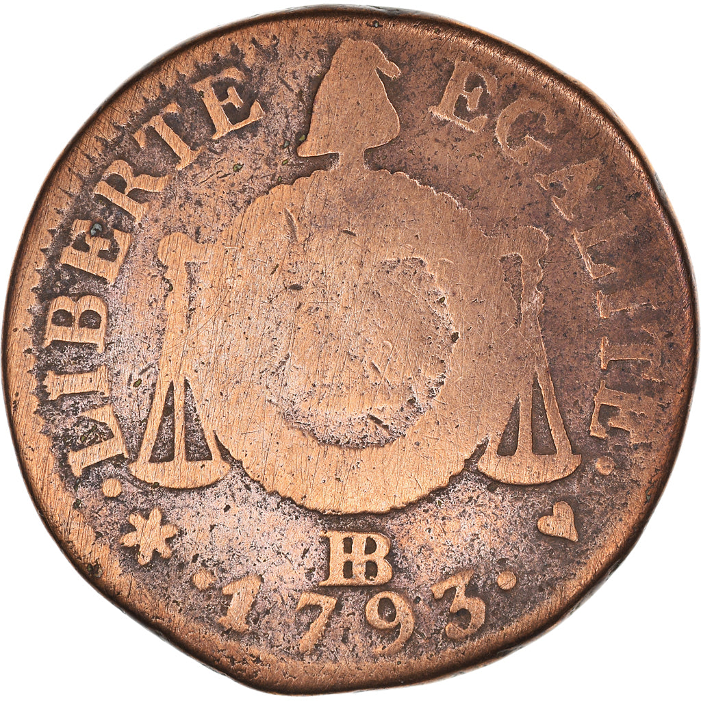 Coin, France, Sol aux balances françoise, Sol, 1793 - AN II, Strasbourg