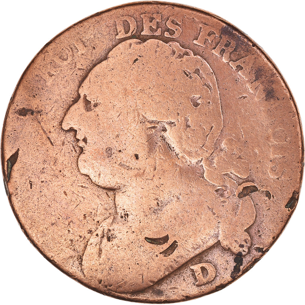 Coin, France, 12 deniers françois, 12 Deniers, 1793·5, Lyon, VF(20-25)