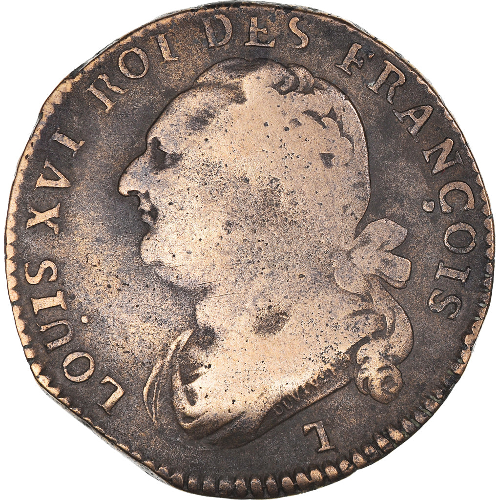 Moneta, Francia, 12 deniers françois, 12 Deniers, 1791·3, Nantes, MB+, Bronzo