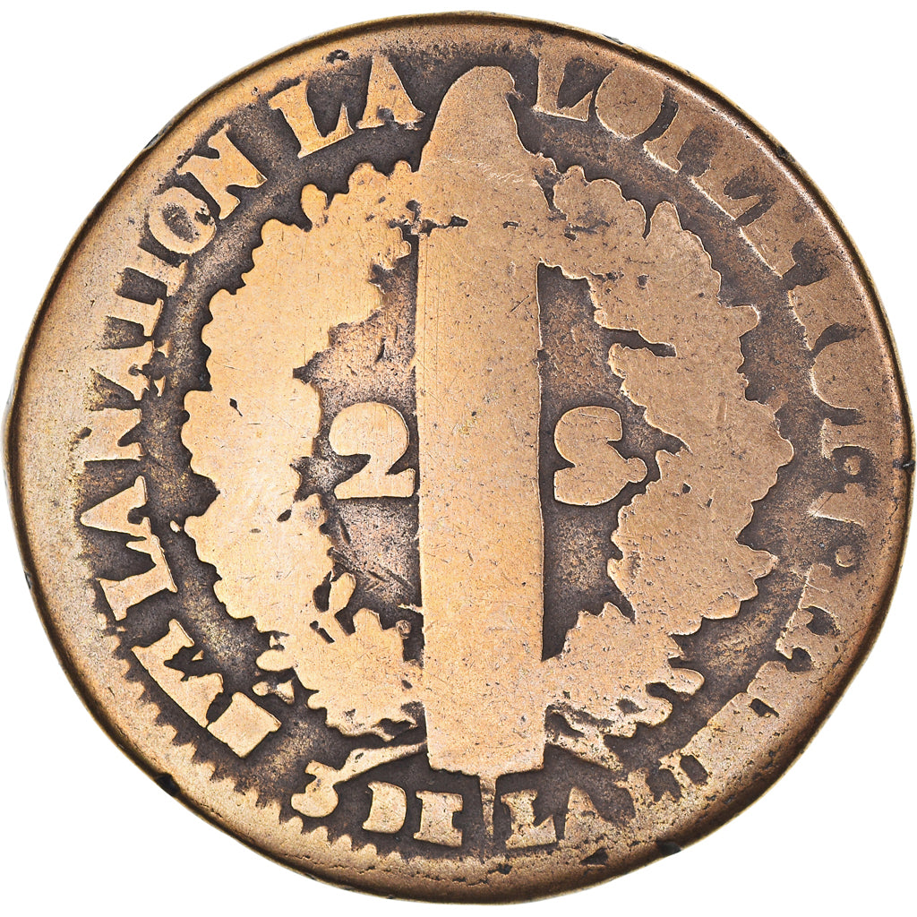 Coin, France, 2 sols françois, 2 Sols, 1791 / AN 3, Lille, F(12-15), Bronze