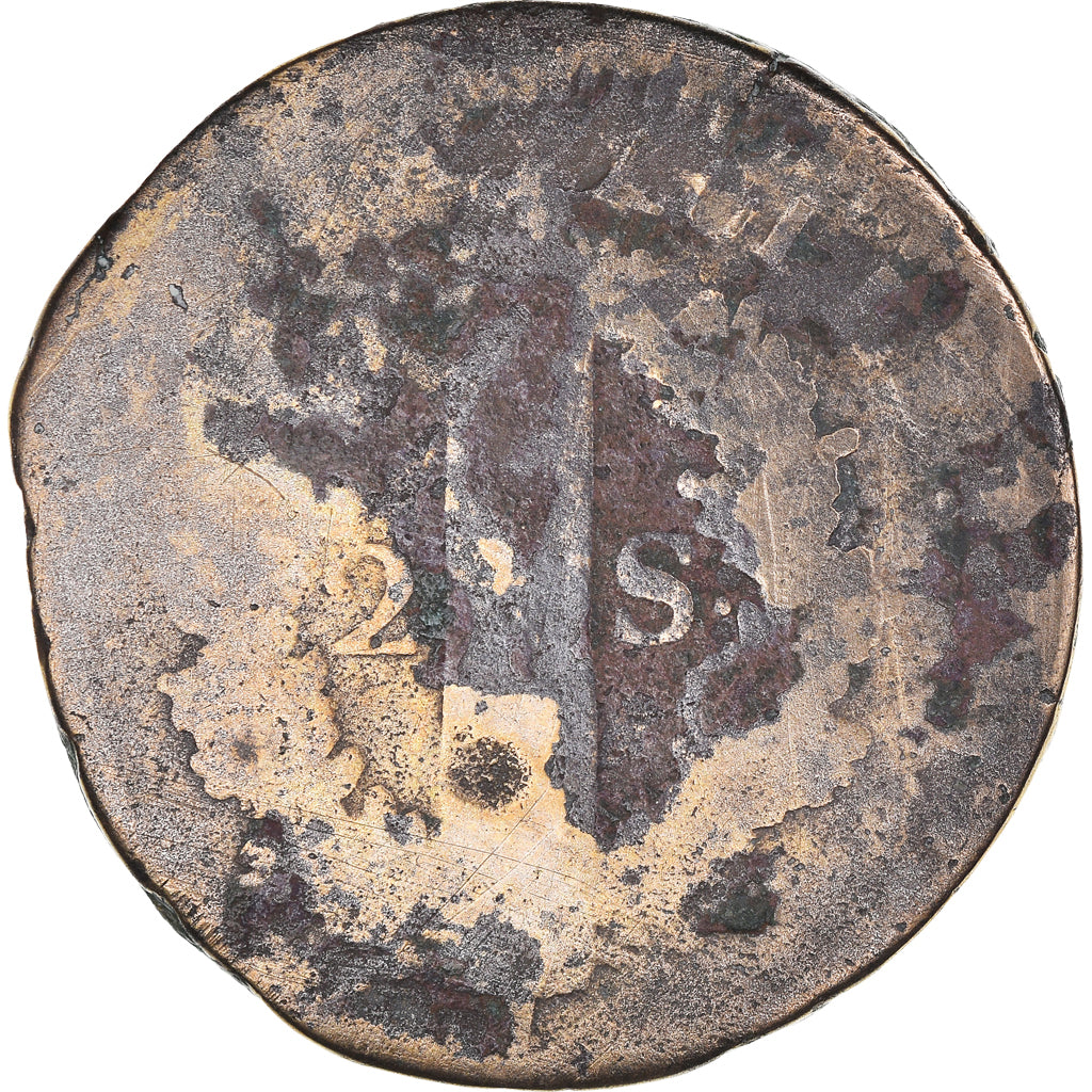 Coin, France, 2 sols françois, 2 Sols, 1793, Lille, VG(8-10), Bronze