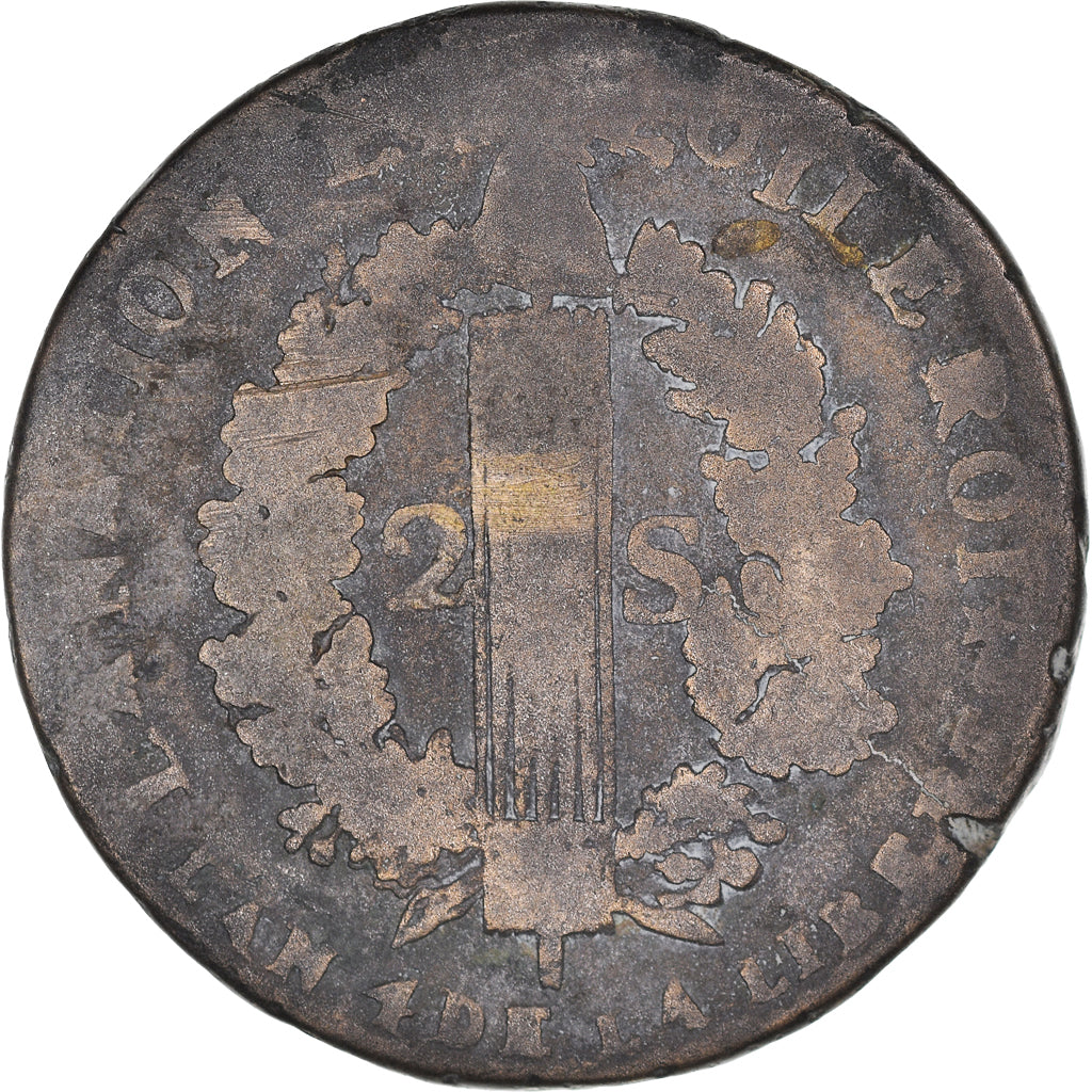 Coin, France, 2 sols françois, 2 Sols, 1792 / AN 4, Orléans, VF(20-25)
