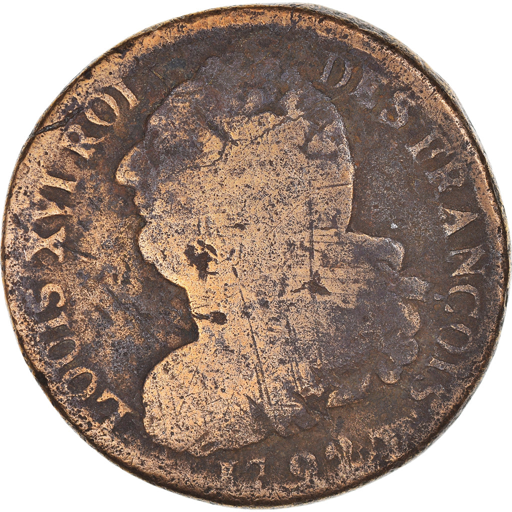 Coin, France, 2 sols françois, 2 Sols, 1792, Pau, F(12-15), Bronze, KM:603.17