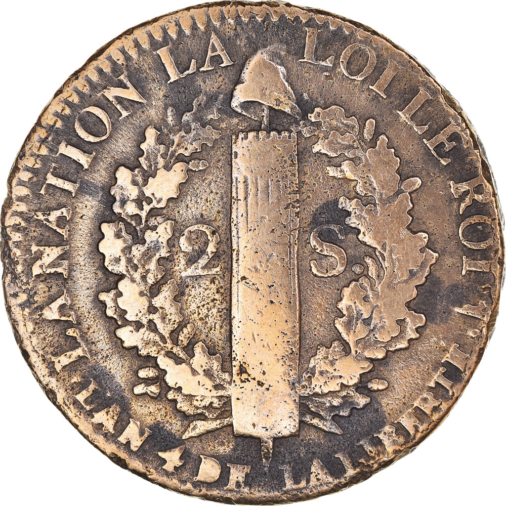 Coin, France, 2 sols françois, 2 Sols, 1792 / AN 4, Lille, VF(20-25), Bronze