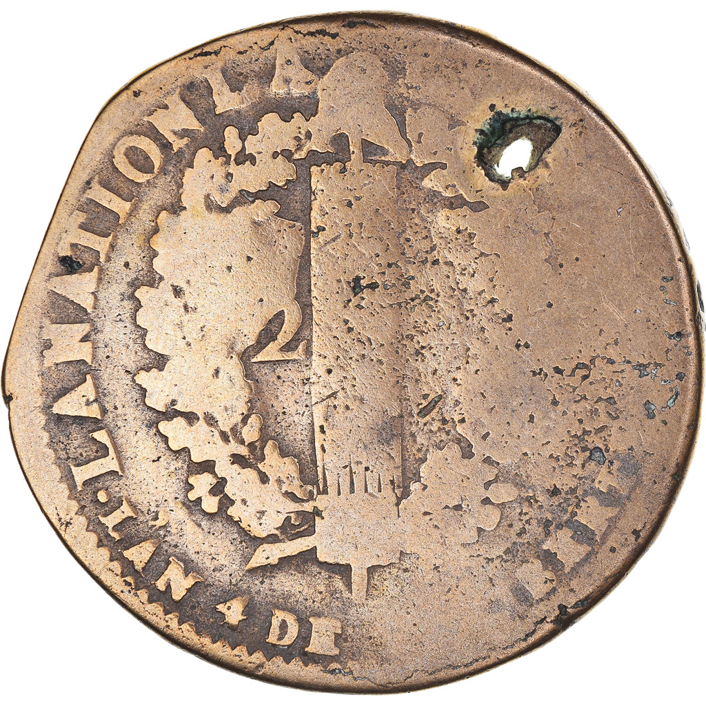 Coin, France, 2 sols françois, 2 Sols, 1792 / AN 4, Orléans, VG(8-10), Bronze