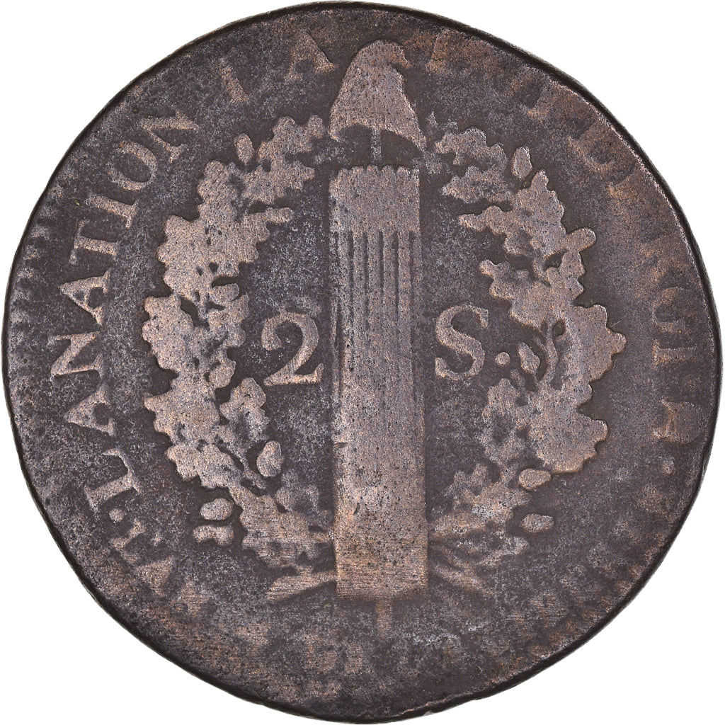Coin, France, 2 sols françois, 2 Sols, 1792 / AN 4, Montpellier, VF(20-25)