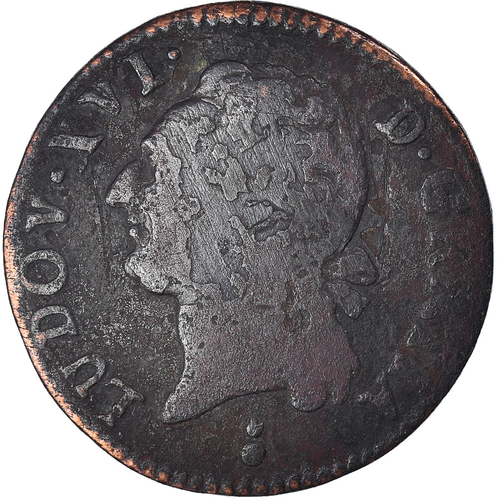 Moeda, França, Louis XVI, 1/2 Sol ou 1/2 sou, 1/2 Sol, 1788, Metz, VF(20-25)