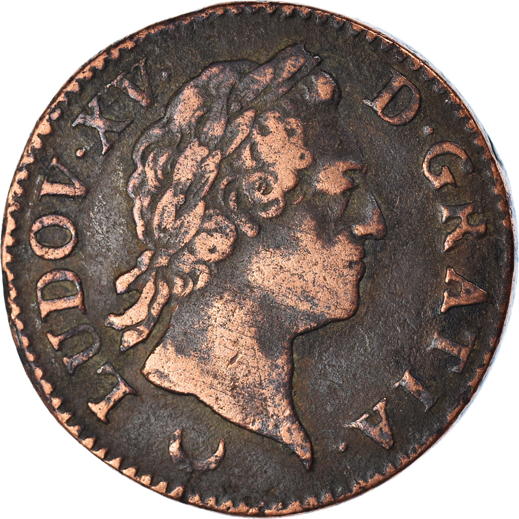 Moneda, Francia, Louis XV, Sol à la vieille tête, Sol, 1774, Metz, BC+, Cobre