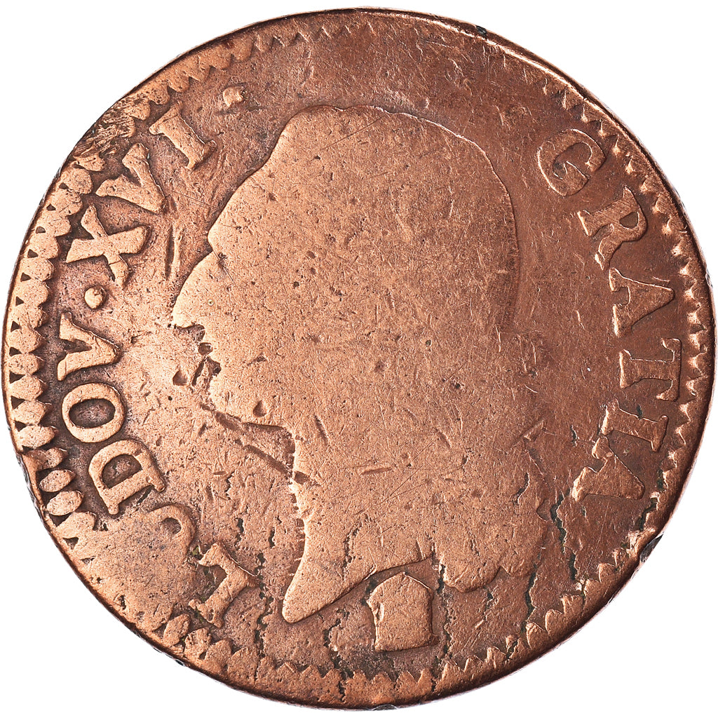 Monnaie, France, Louis XVI, Sol ou sou, Sol, 1783, Bordeaux, B+, Cuivre