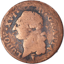 Moneta, Francia, Louis XVI, Sol ou sou, Sol, 1790, Bordeaux, MB, Rame, KM:578.8