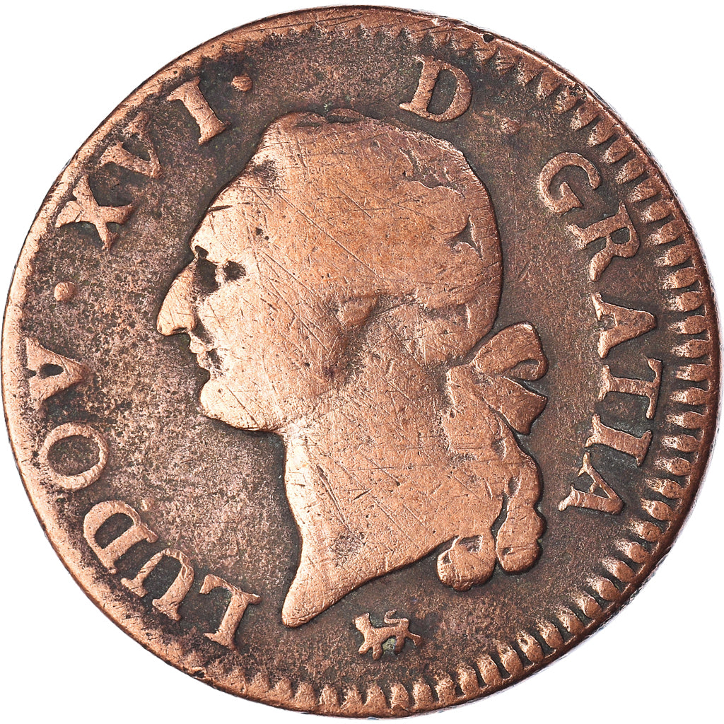 Coin, France, Louis XVI, Sol ou sou, Sol, 1791, Paris, VF(30-35), Copper