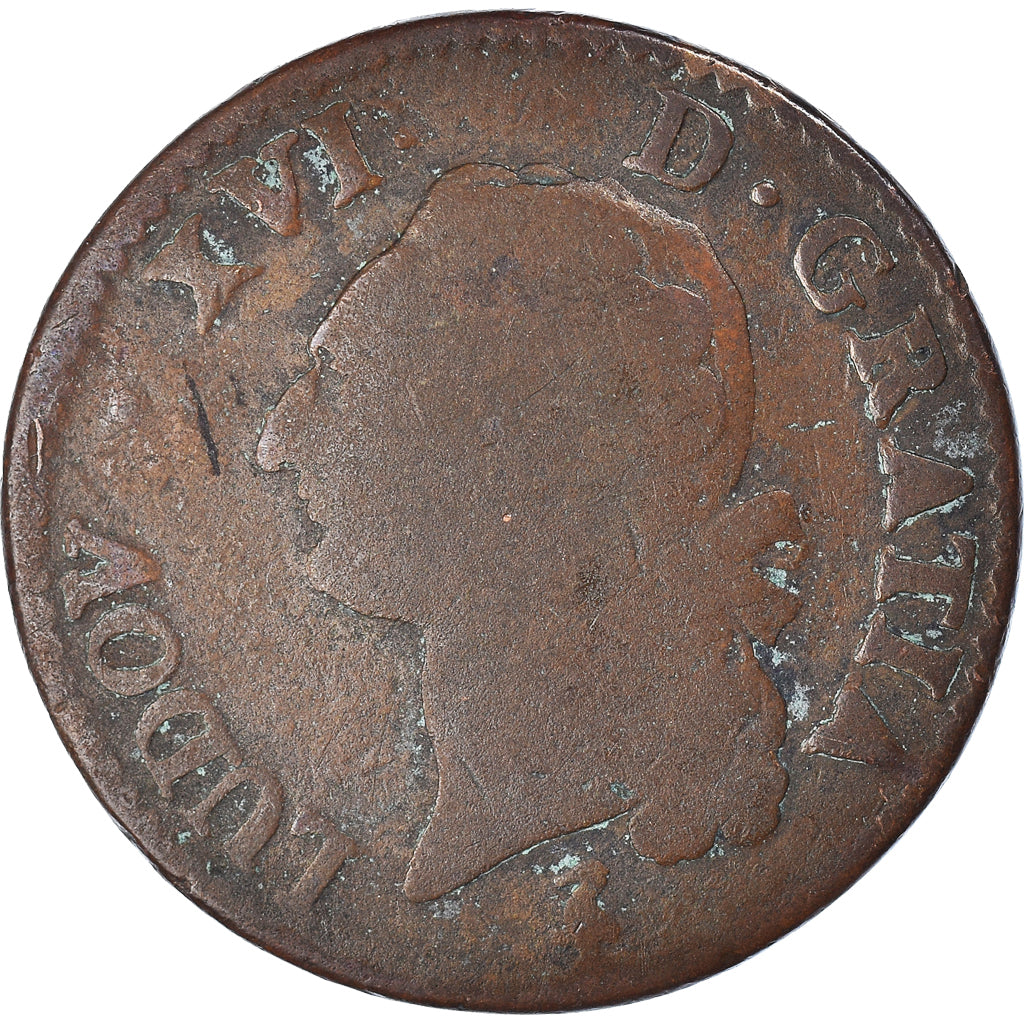 Coin, France, Louis XVI, Sol ou sou, Sol, 1791, Paris, VF(20-25), Copper