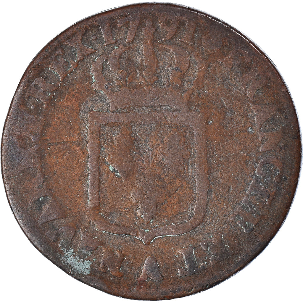 Coin, France, Louis XVI, Sol ou sou, Sol, 1791, Paris, VF(20-25), Copper