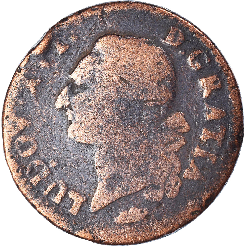 Coin, France, Louis XVI, Sol ou sou, Sol, 1791, Montpellier, VF(20-25), Copper