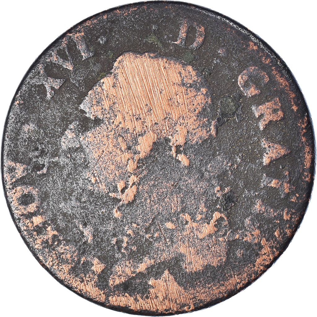 Coin, France, Louis XVI, Sol ou sou, Sol, 1791, Rouen, F(12-15), Copper