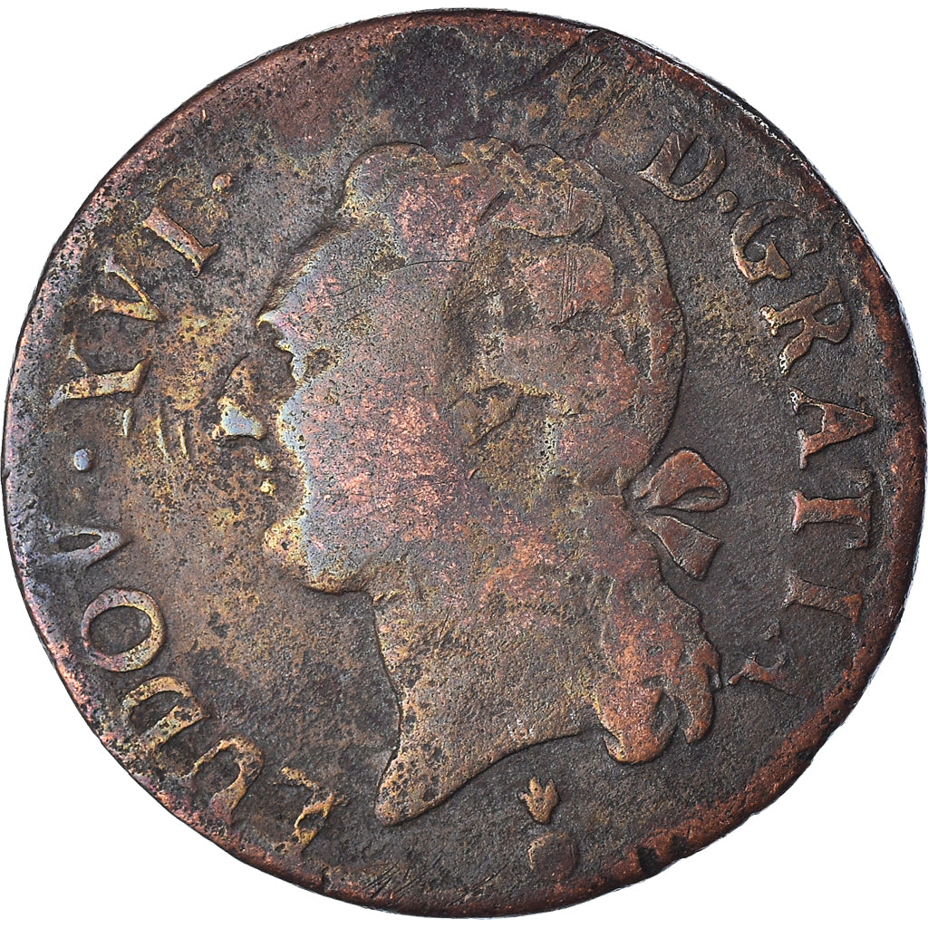 Monnaie, France, Louis XVI, 1/2 Sol ou 1/2 sou, 1/2 Sol, 1787, Metz, TB+
