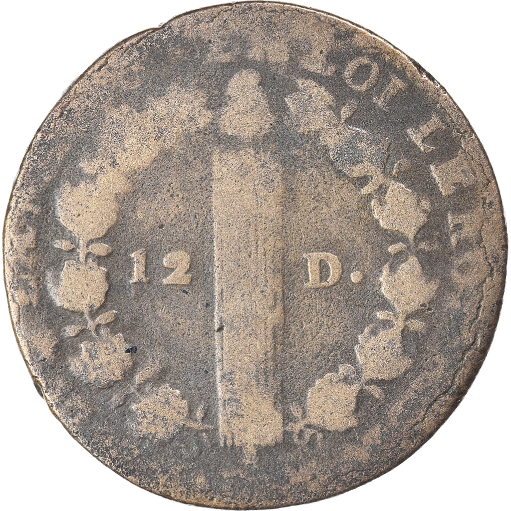 Coin, France, 12 Deniers, 1792, Dijon, VF(20-25), Copper, Gadoury:15