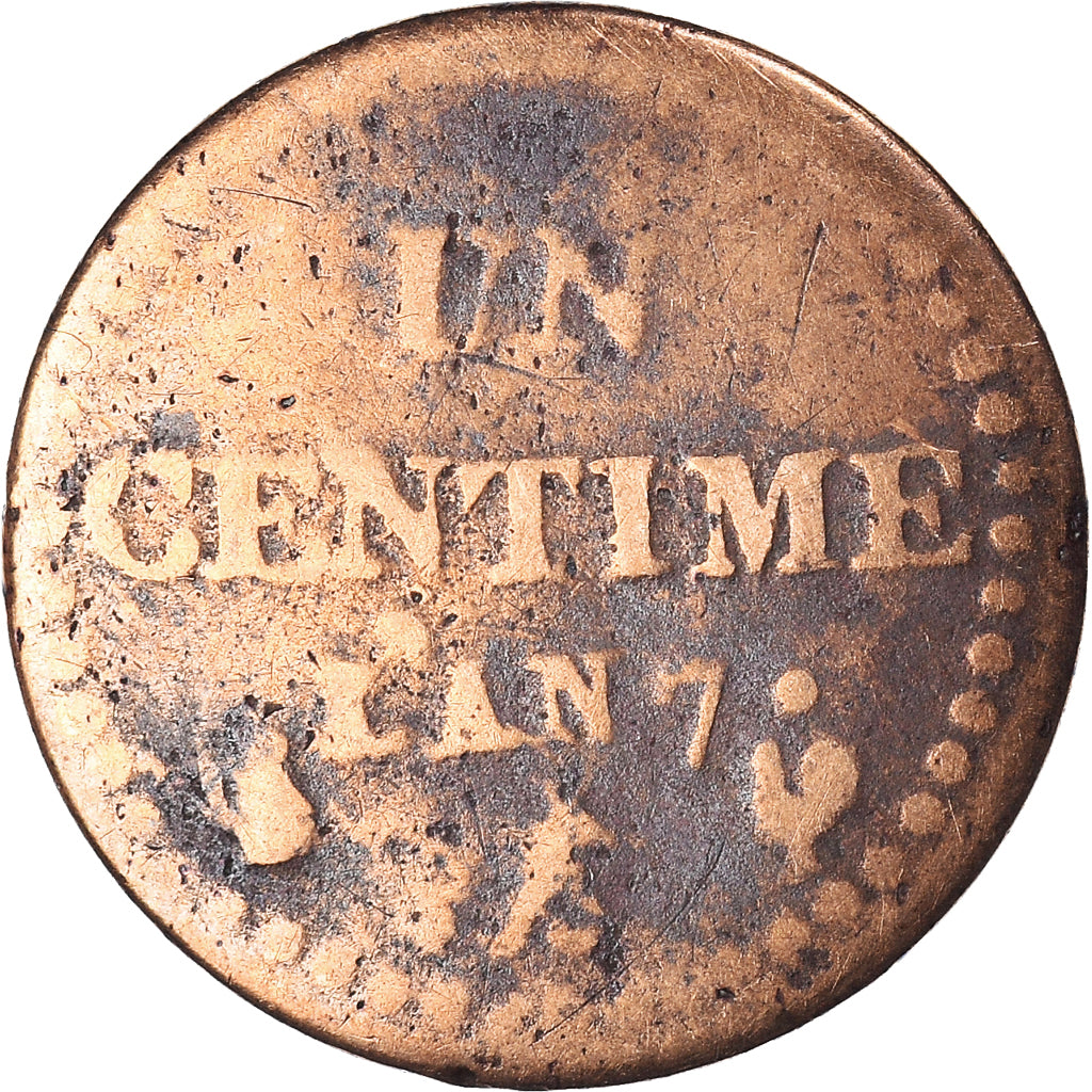 Münze, Frankreich, Dupré, Centime, AN 7, Paris, S+, Bronze, KM:646, Gadoury:76