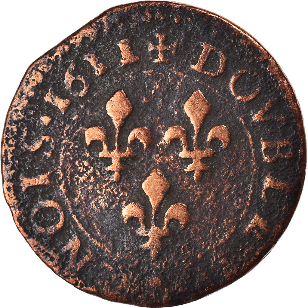 Coin, France, Louis XIII, Double Tournois, 1611, Bordeaux, VF(20-25), Copper