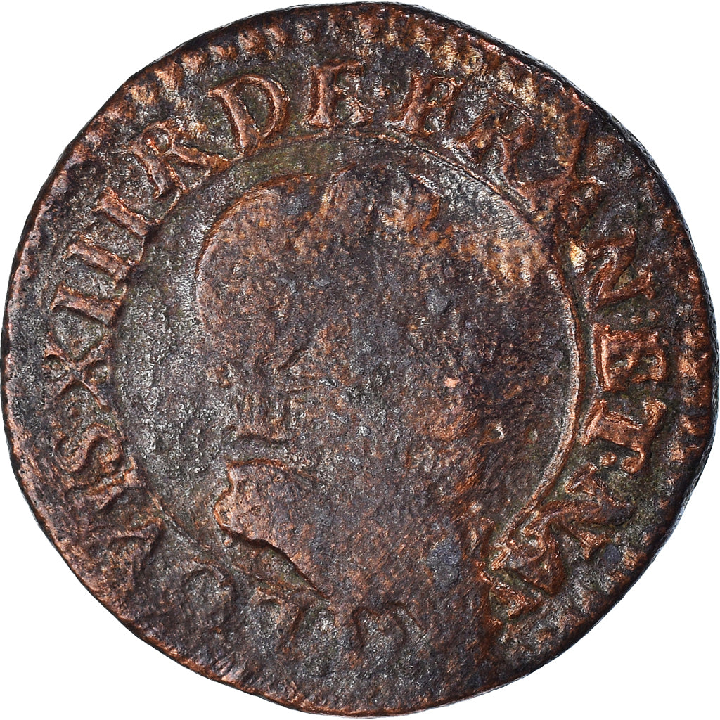 Coin, France, Louis XIII, Double Tournois, 1615, Lyon, VF(20-25), Copper