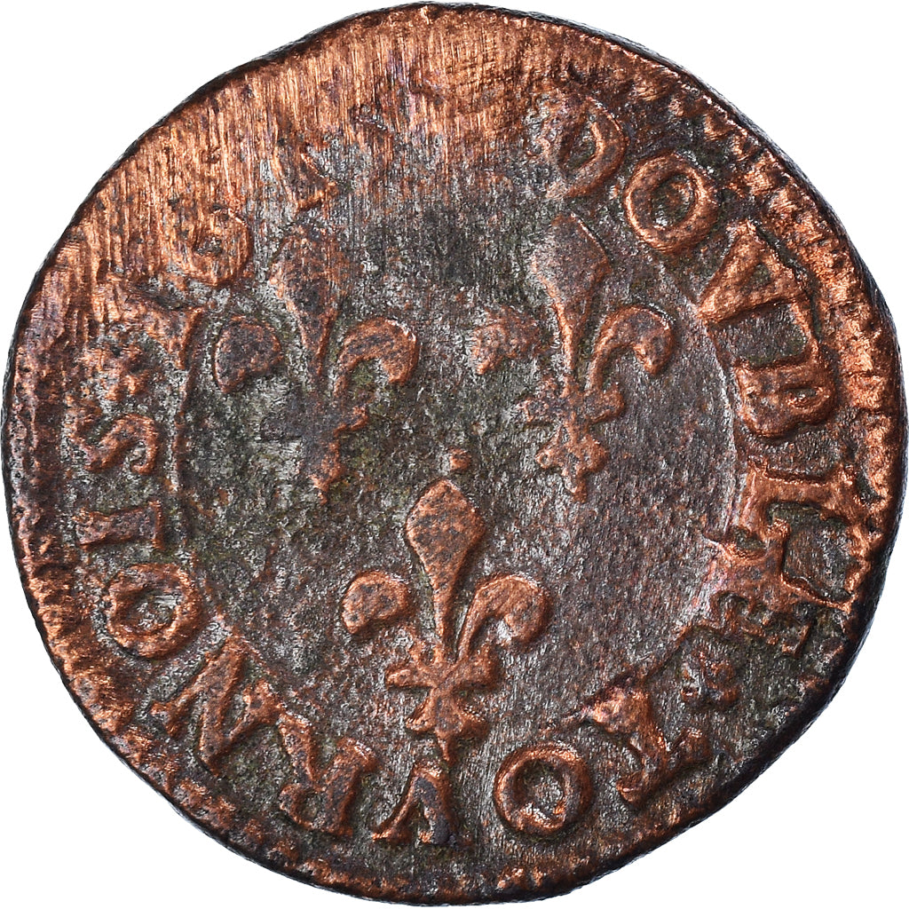 Coin, France, Louis XIII, Double Tournois, 1615, Lyon, VF(20-25), Copper