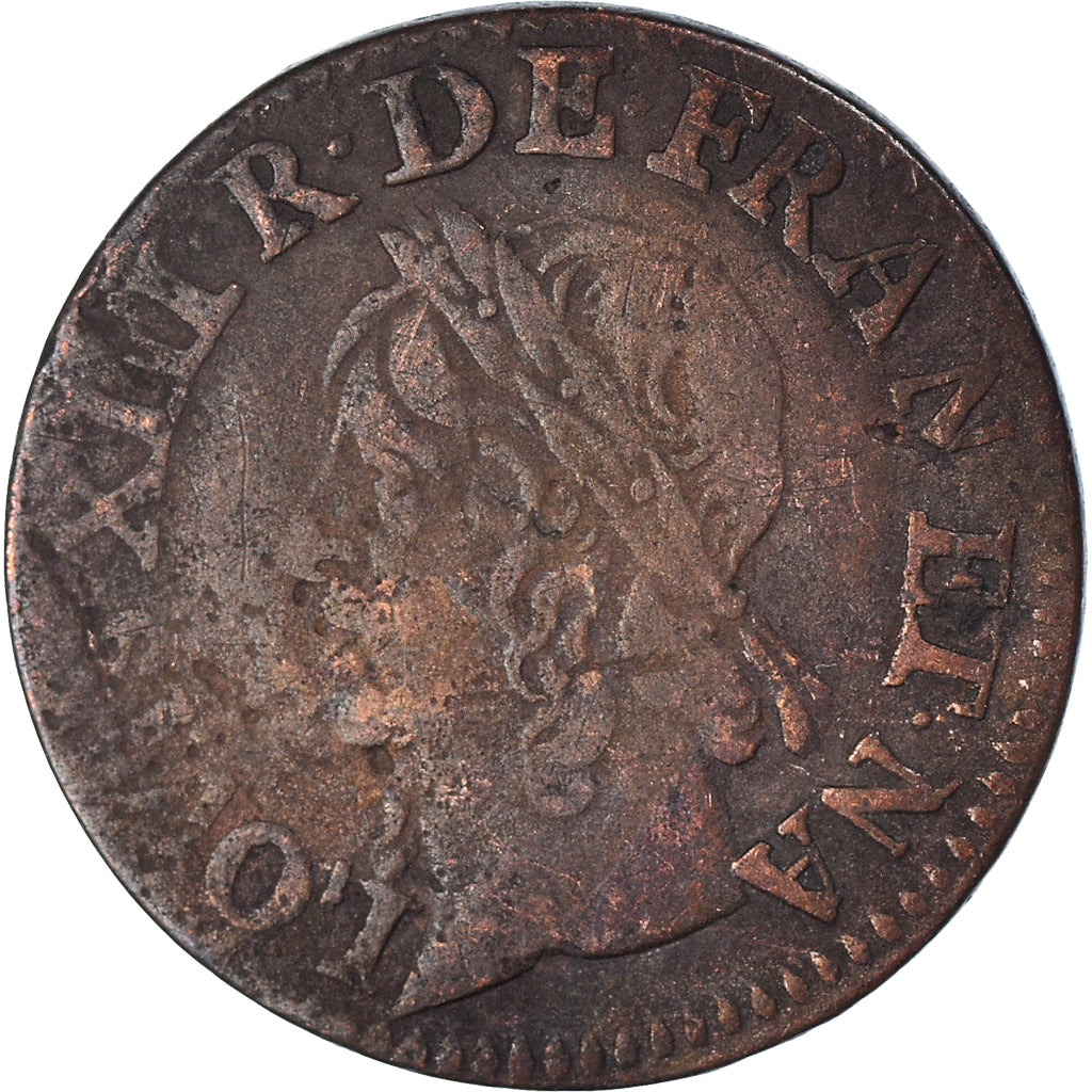 Monnaie, France, Louis XIII, Double tournois de Warin, 1642, TB+, Cuivre