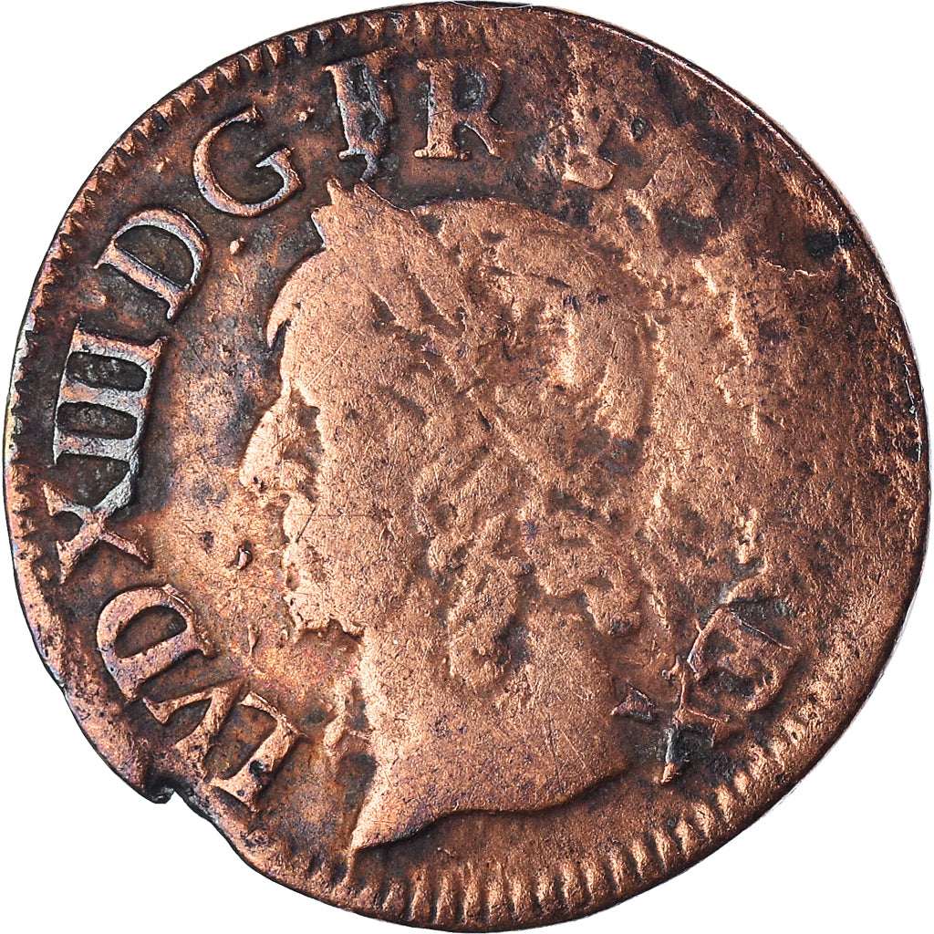 Coin, France, Louis XIII, Double tournois de Warin, 1643, La Rochelle