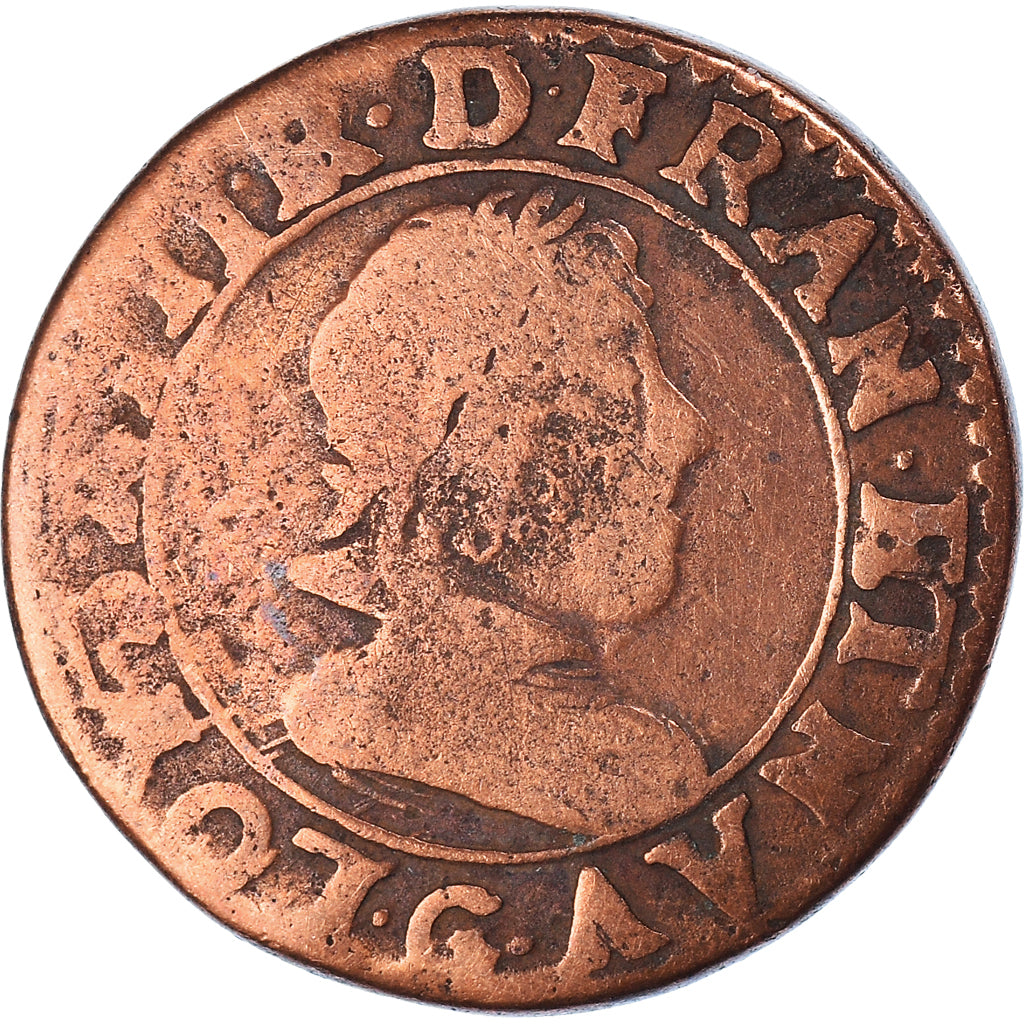 Moneda, Francia, Louis XIII, Double Tournois, 1626 ?, Poitiers, BC+, Cobre