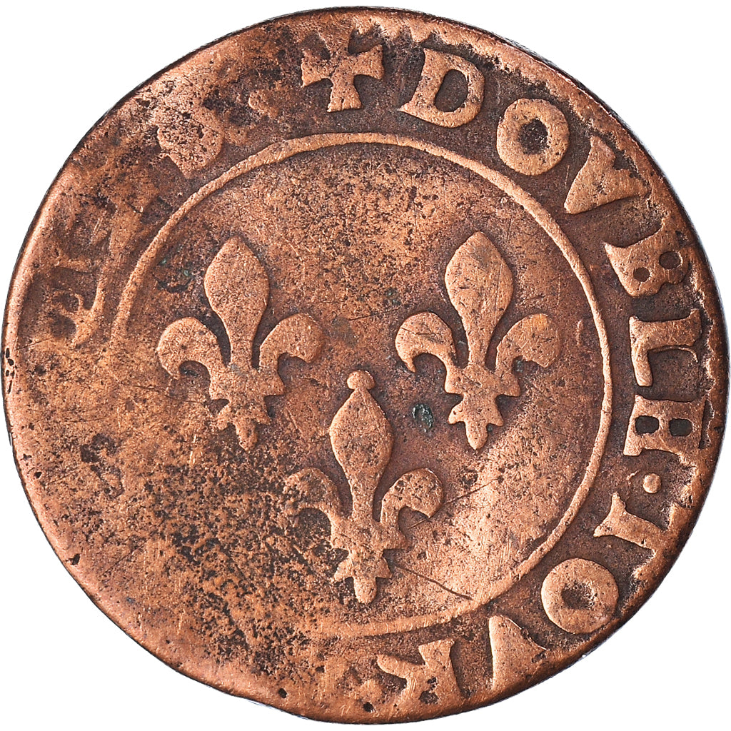 Moneda, Francia, Louis XIII, Double Tournois, 1626 ?, Poitiers, BC+, Cobre