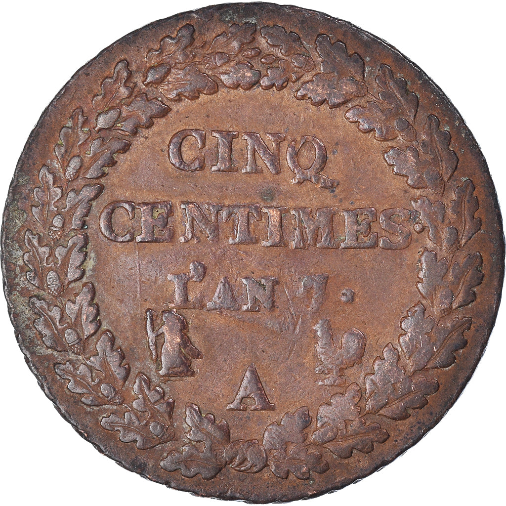 Coin, France, Dupré, 5 Centimes, AN 7, Paris, EF(40-45), Bronze, KM:640.1