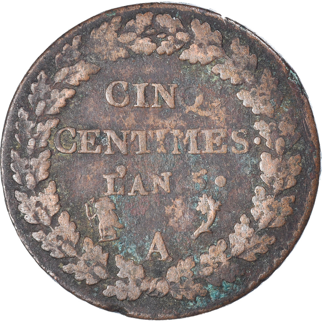 Monnaie, France, Dupré, 5 Centimes, AN 5, Paris, TB+, Bronze, Gadoury:126