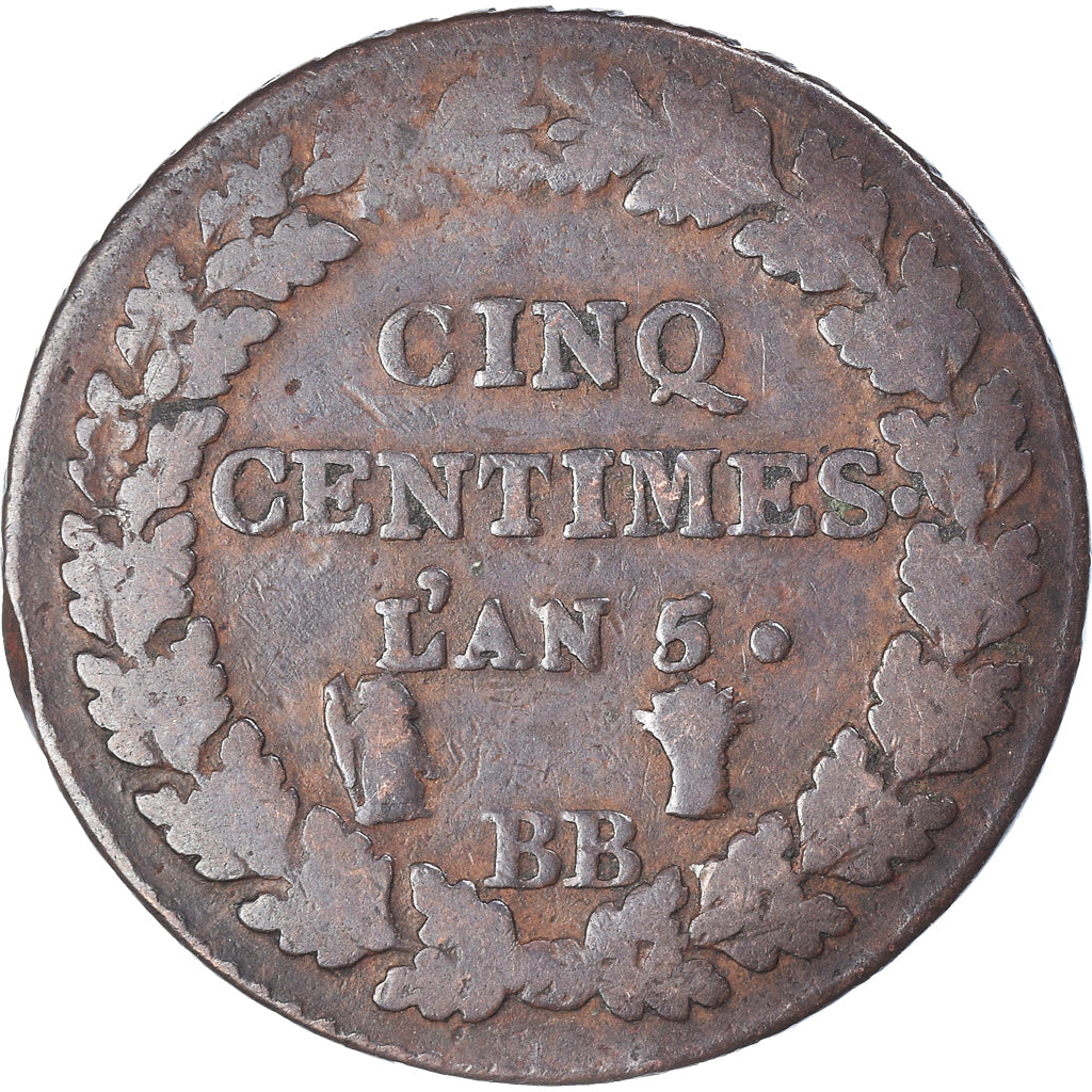 Coin, France, Dupré, 5 Centimes, AN 5, Strasbourg, VF(20-25), Bronze, KM:640.4