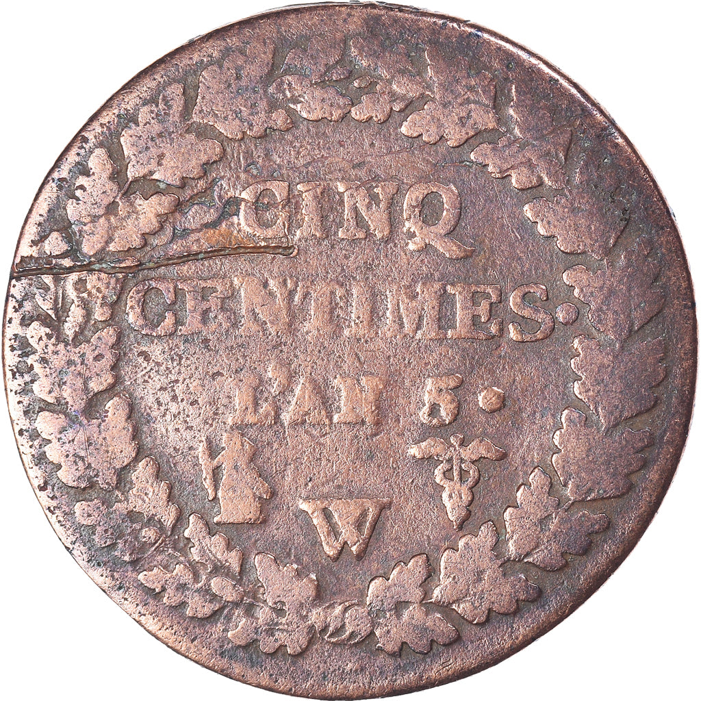 Coin, France, Dupré, 5 Centimes, AN 5, Lille, VF(20-25), Bronze, KM:640.11