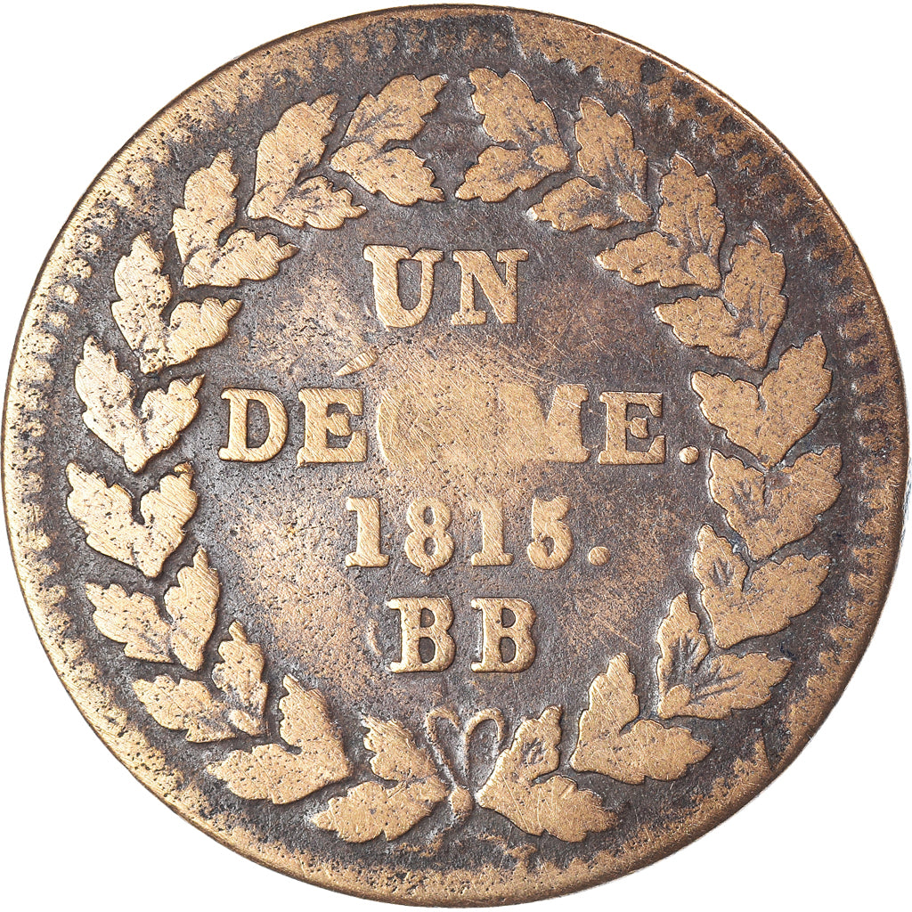 Munten, Frankrijk, Louis XVIII, Decime, 1815, Strasbourg, FR+, Bronzen