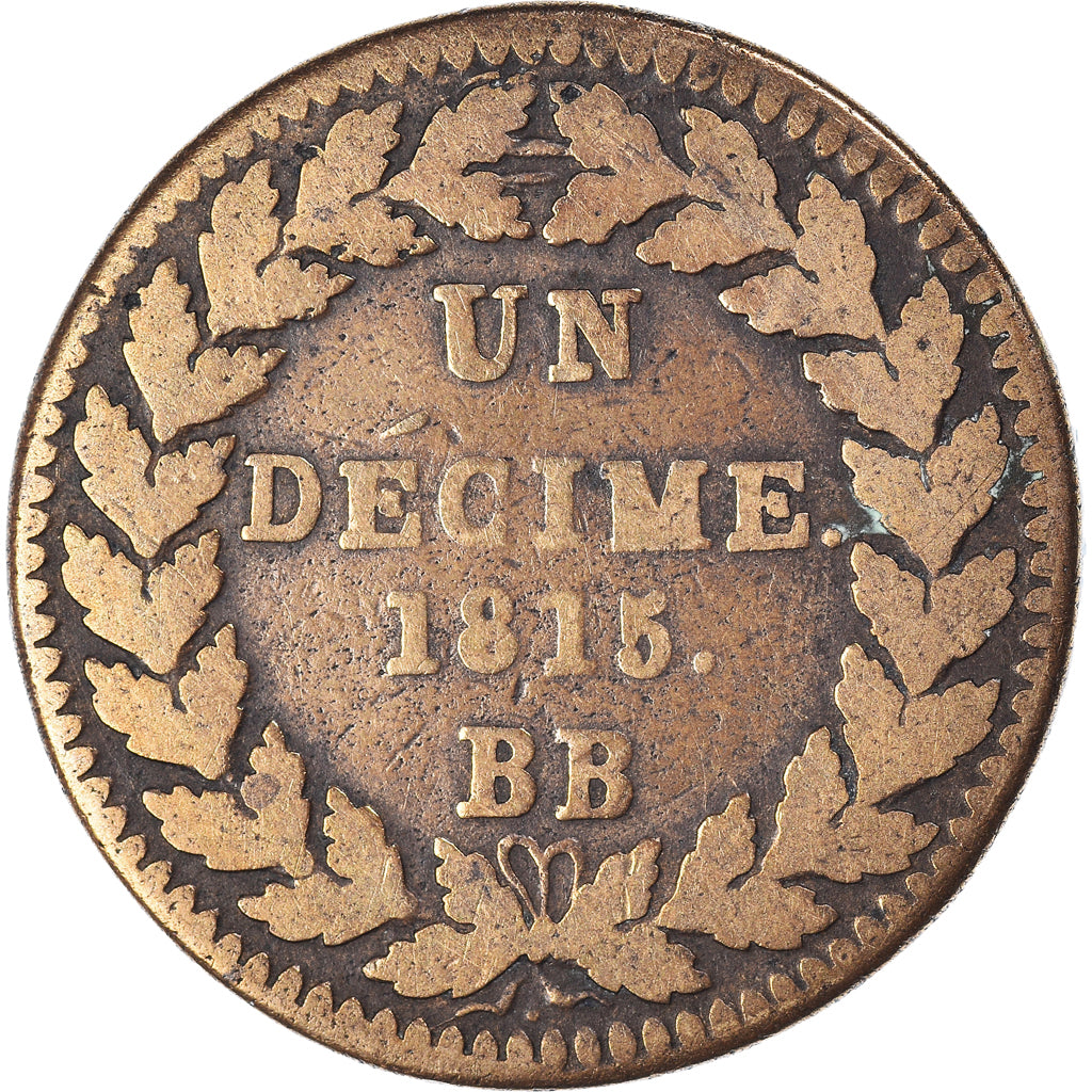 Munten, Frankrijk, Louis XVIII, Decime, 1815, Strasbourg, ZG+, Bronzen