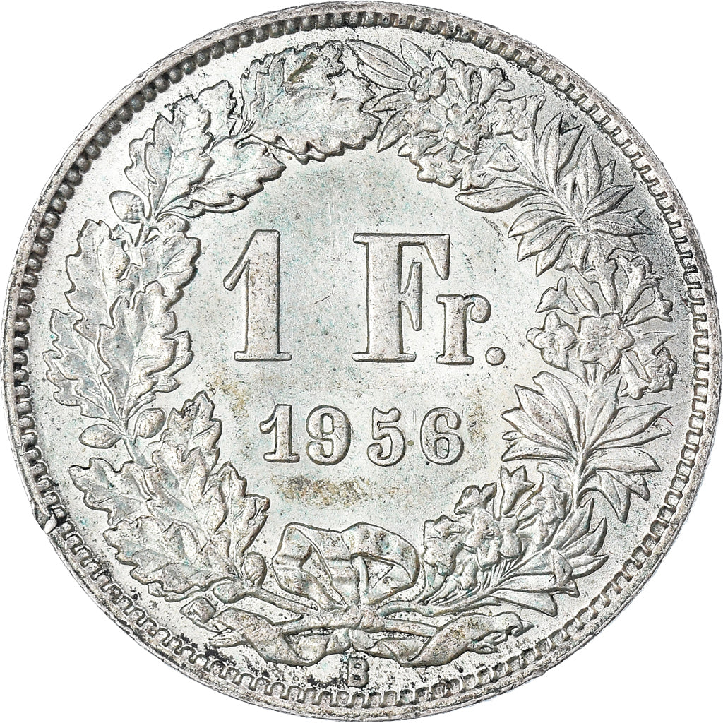 Moneta, Szwajcaria, Franc, 1956, Bern, AU(50-53), Srebro, KM:24