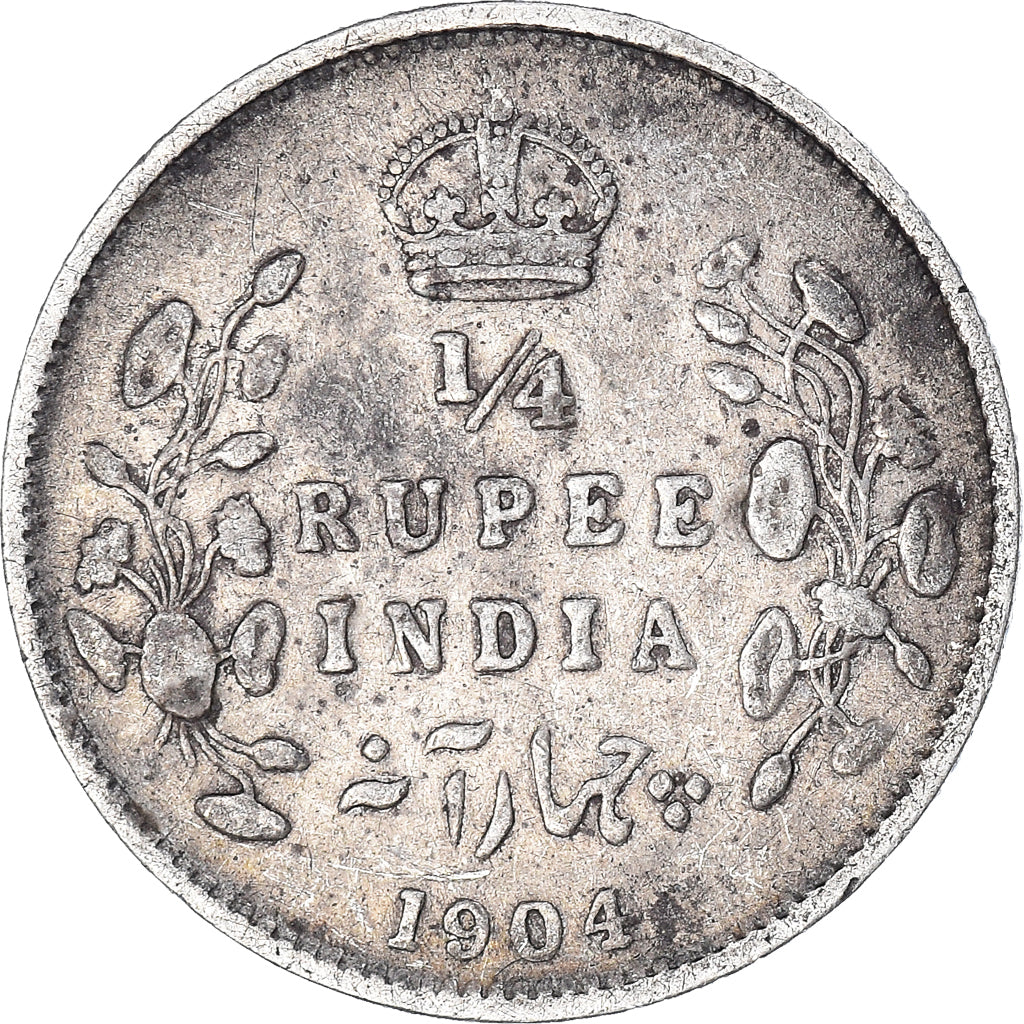 Moneta, INDIA - BRITANNICA, Edward VII, 1/4 Rupee, 1904, Calcutta, MB+, Argento
