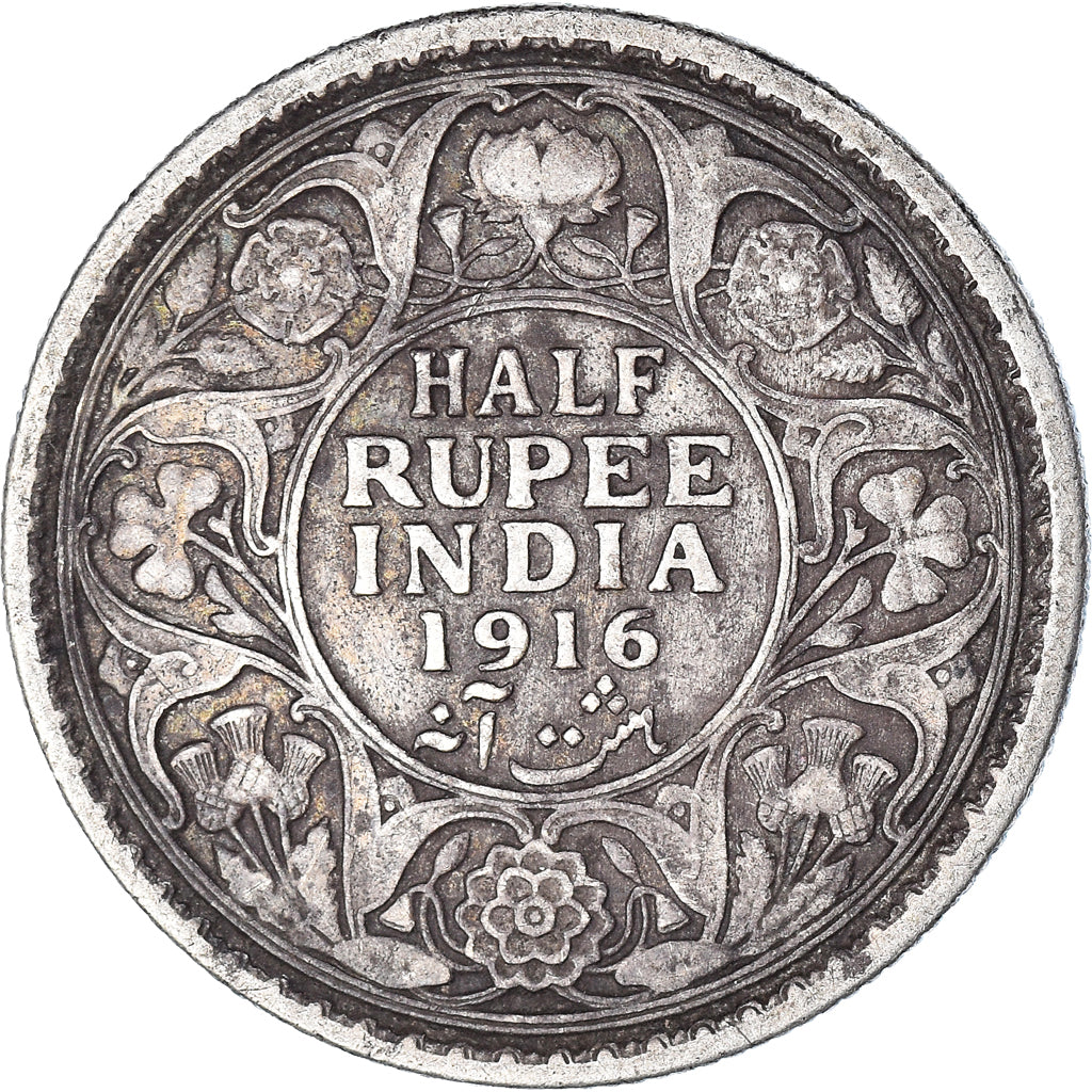 Coin, INDIA-BRITISH, George V, 1/2 Rupee, 1916, Calcutta, VF(30-35), Silver