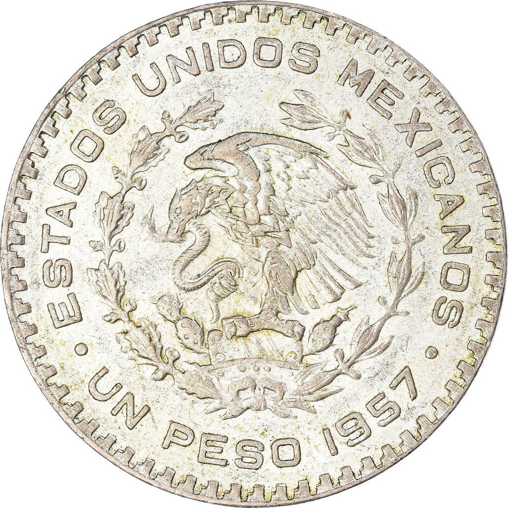 Coin, Mexico, Peso, 1957, Mexico City, EF(40-45), Silver, KM:459