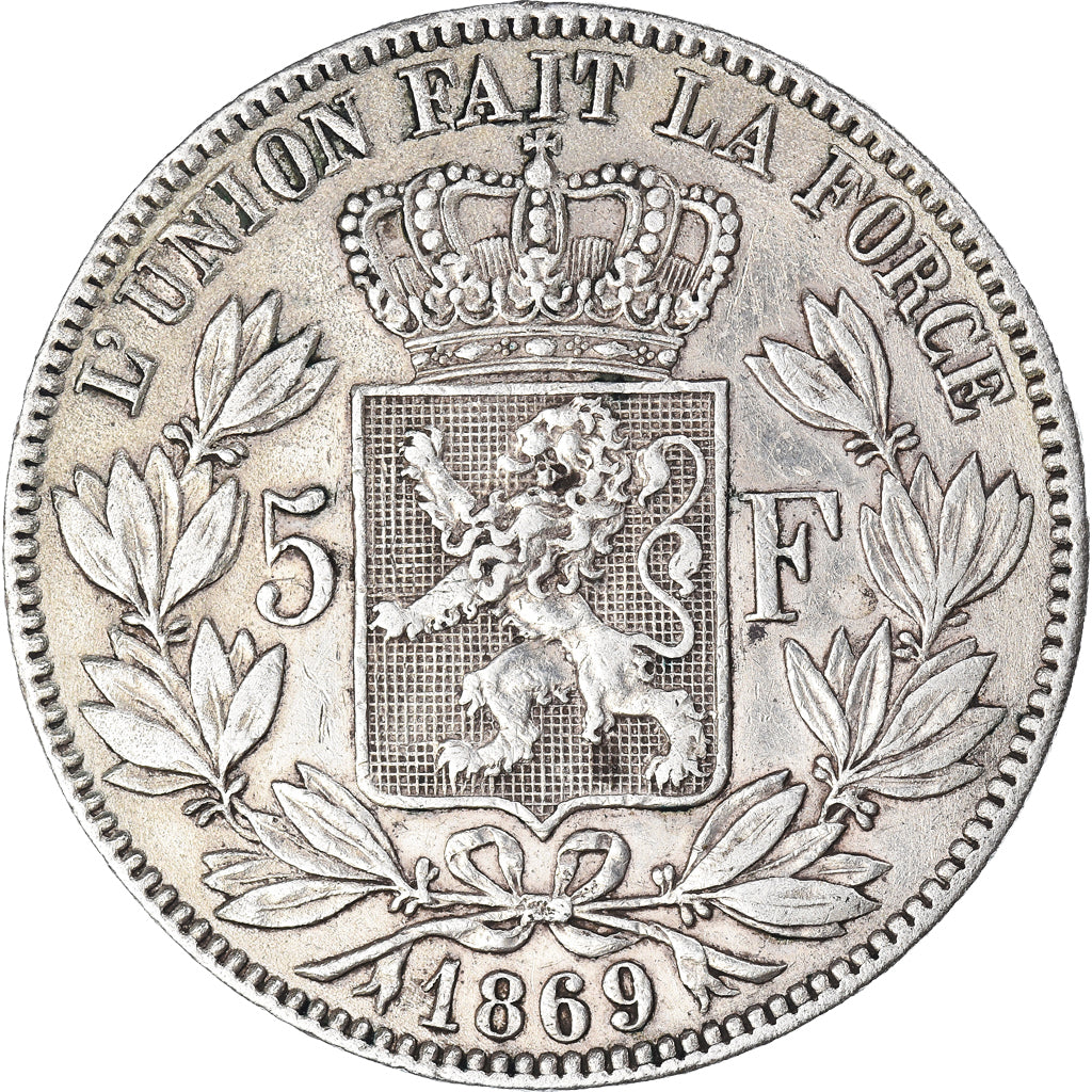 Coin, Belgium, Leopold II, 5 Francs, 5 Frank, 1869, Brussels, VF(30-35), Silver