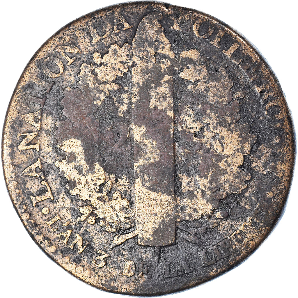 Coin, France, 2 sols françois, 2 Sols, 1791 / AN 3, Paris, F(12-15), Bronze
